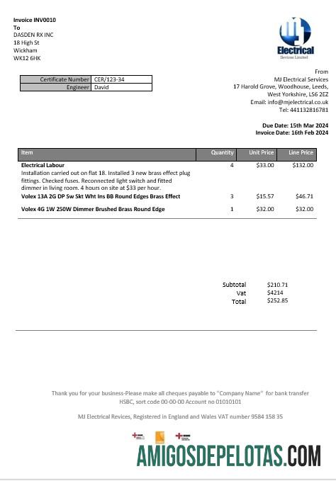 Para baixar modelo de comprovante de endereço elétrico MJ do Reino Unido em formatos Word e PDF